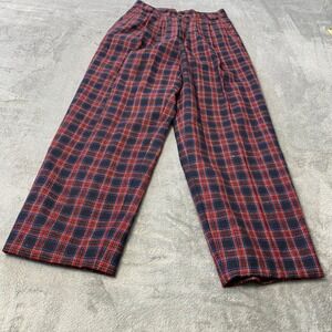 Vintage Giorgio Sant'Angelo Pants Women 6 Red Plaid Pure Wool High Rise Wide Leg